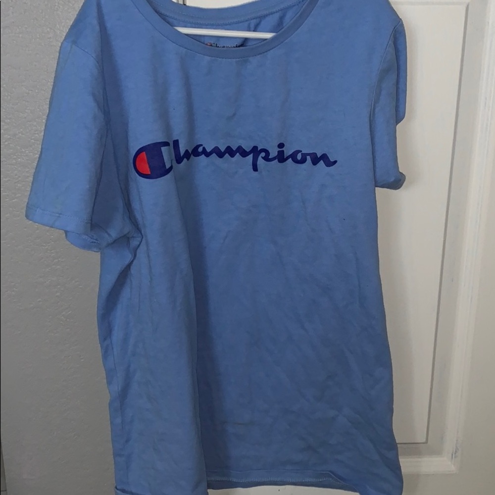 baby blue champion shirt sleeve tee